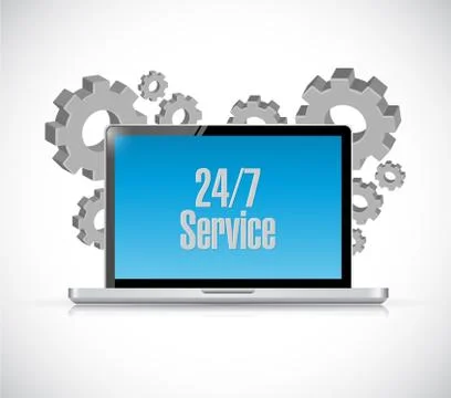 24-7 service tech computer sign concept 스톡 일러스트