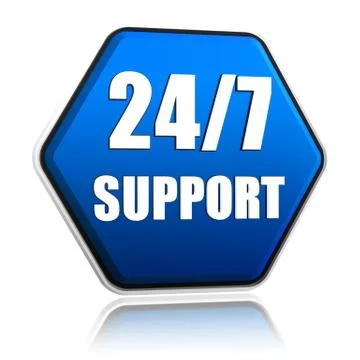 24 7 support hexagon button Stock Illustration