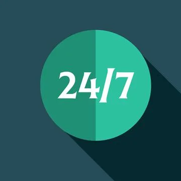 24-7 support, work time vector illustration. EPS10. Service concept. Flat color Stock Illustration