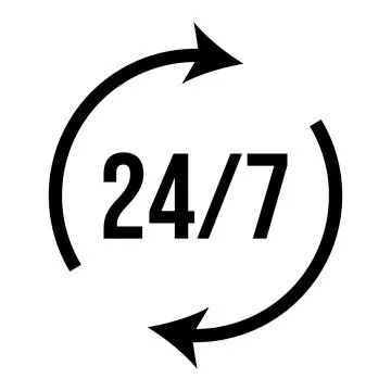 24 7 vector icon. 24 hour service clock Stock Illustration