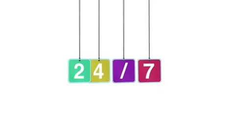 24 7 Word or Text Hang and Bouncing Animation on White Background Stock Footage 302030749