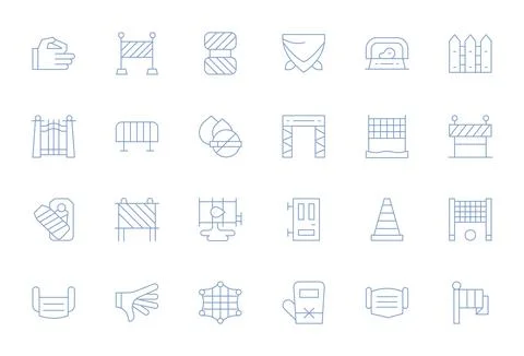 24 Barrier Editable Vector Icons in High Resolution Thin Line Aesthetic Stock Illustration