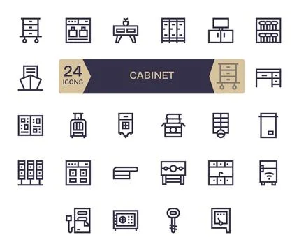 24 Bold Line Display Perfect Designs for Cabinet High Resolution Vector Icons Stock Illustration