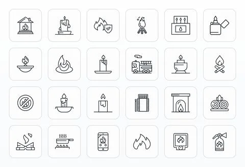 24 Bold Line Grid Fitted Designs for Fire Retina Ready Vector Icons Stock Illustration