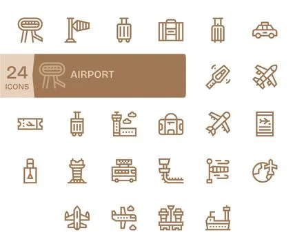 24 Bold Line Grid Fitted Vector Icons tailored for Airport 64x64 interface Stock Illustration