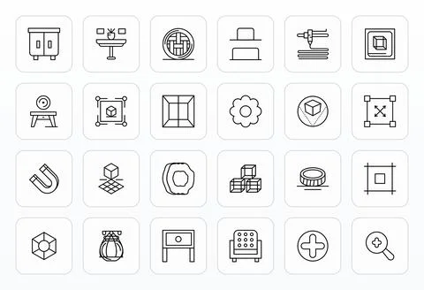 24 Bold Line Pixel Aligned Vector Icons for Object Graphics Stock Illustration