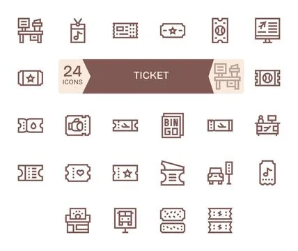 24 Bold Line Pixel Aligned Vector Icons crafted for Ticket High Resolution .. Stock Illustration