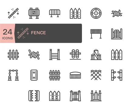 24 Bold Line Pixel Optimized 128x128 Vector Icons from Fence Suite Stock Illustration