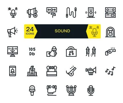 24 Bold Line Pixel Optimized High Resolution Vector Icons from Sound Suite Stock Illustration