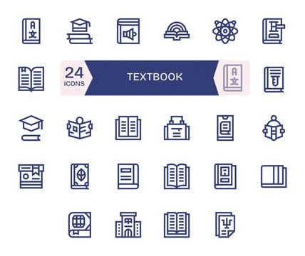 24 Bold Line Pixel Optimized Vectors for Textbook Theme Stock Illustration