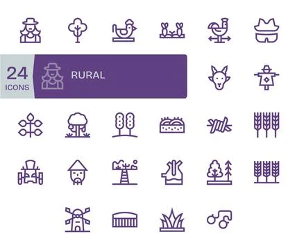 24 Bold Line Vector Icons designed for Rural in 64x64 Detail Enhanced format Stock Illustration