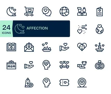 24 Bold Line Vector Icons for Affection in crisp Retina Ready Pixel Optimiz.. Stock Illustration