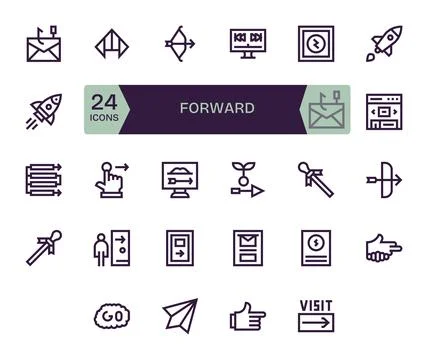 24 Bold Line Vector Icons from Forward in 128x128 Pixel Aligned Quality Stock Illustration