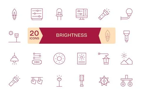 24 Brightness Display Perfect Vector Icons in 128x128 Thin Line Aesthetic Stock Illustration