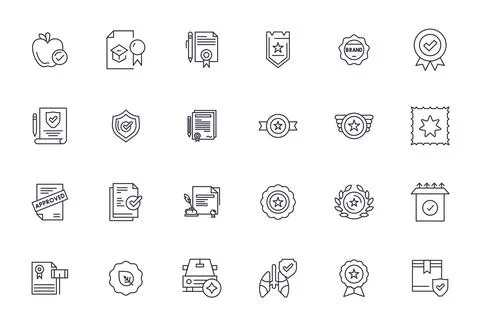 24 Certified PIXEL Perfect Vector Icons in 64x64 Bold Line Aesthetic Stock Illustration