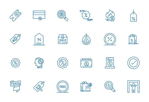 24 Clearance Pixel Optimized Vector Icons in 128x128 Bold Line Aesthetic Stock Illustration