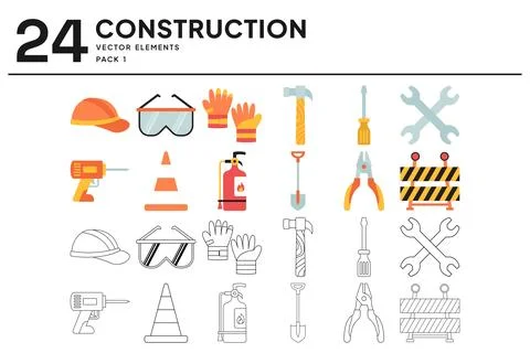 24 Construction Vector Elements Stock Illustration