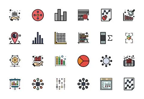 24 Data Points Pixel Optimized Vector Icons in Retina Ready Flat Line Fille.. Stock Illustration