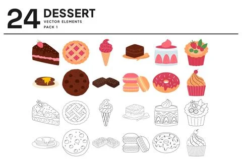 24 Dessert Vector Elements Stock Illustration