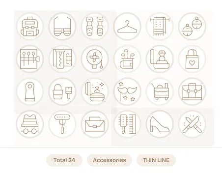 24 Detail Enhanced 128x128 Vector Icons for Accessories in elegant Thin Lin.. 스톡 일러스트