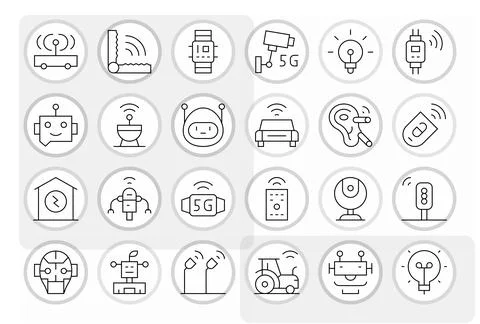 24 Detail Enhanced 64x64 Vector Icons for Smart in elegant Thin Line design Stock Illustration