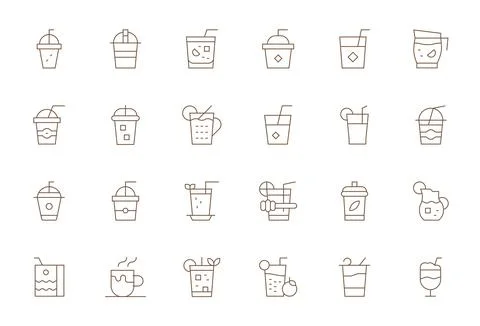 24 Detail Enhanced Thin Line Vector Icons designed for Iced Tea Interface Stock Illustration