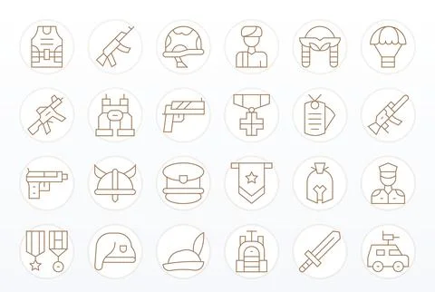 24 Detail Enhanced Thin Line Vector Icons designed for Soldier Interface Stock Illustration