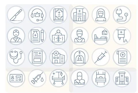 24 Display Perfect 256x256 Vector Icons for Patient in elegant Thin Line desi Stock Illustration