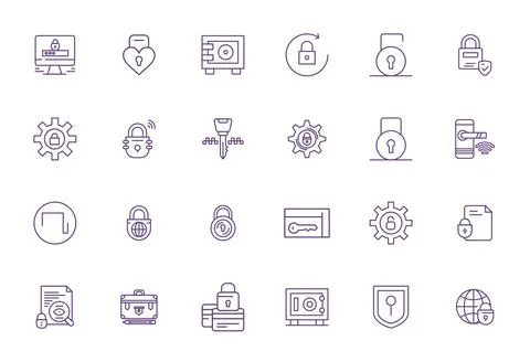 24 Display Perfect Bold Line Vector Icons designed for Lock Interface Stock Illustration