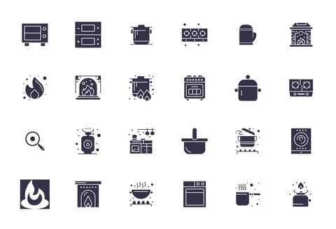 24 Display Perfect Filled Vector Icons designed for Stove Interface Stock Illustration