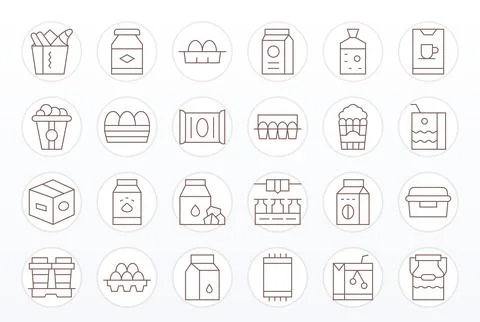 24 Display Perfect Thin Line Vector Icons from Carton Collection Stock Illustration