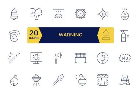 24 Display Perfect Vector Icons themed around Warning in 128x128 Thin Line .. Stock Illustration