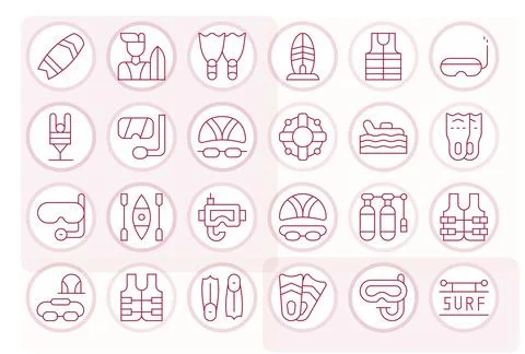 24 Editable 128x128 Vector Icons for Water Sports in elegant Thin Line design Stock Illustration