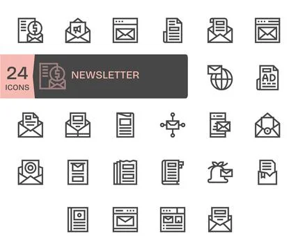 24 Editable 128x128 Vector Icons for Newsletter in elegant Bold Line design Stock Illustration