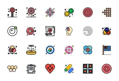 24 Editable 256x256 Vector Icons for Circles in elegant Flat Line Filled desi Stock Illustration