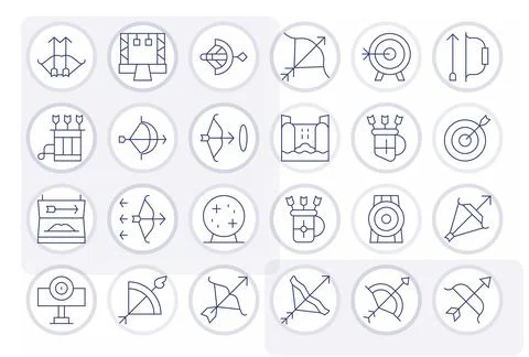 24 Editable High Resolution Vector Icons for Archery in elegant Thin Line d.. Stock Illustration