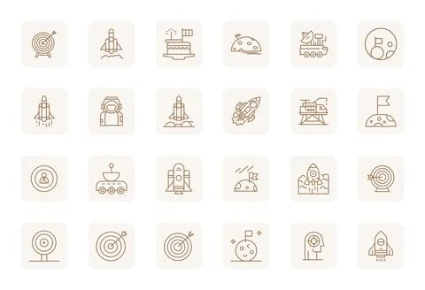 24 Editable Regular Bold Outline Vector Icons designed for Mission Interface Stock Illustration