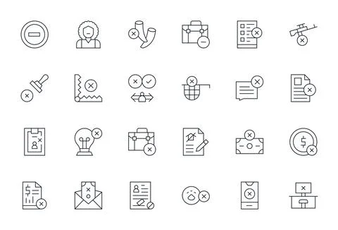 24 Editable Retina Ready Vector Icons for Denied in elegant Thin Line design Stock Illustration