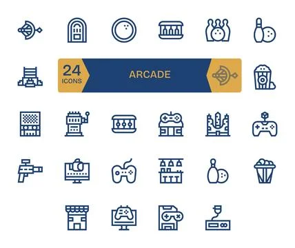 24 Editable Retina Ready Vector Icons for Arcade in elegant Bold Line design Stock Illustration