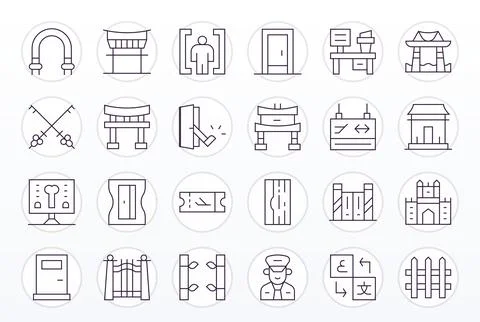 24 Editable Thin Line Vector Icons from Gate Collection Stock Illustration