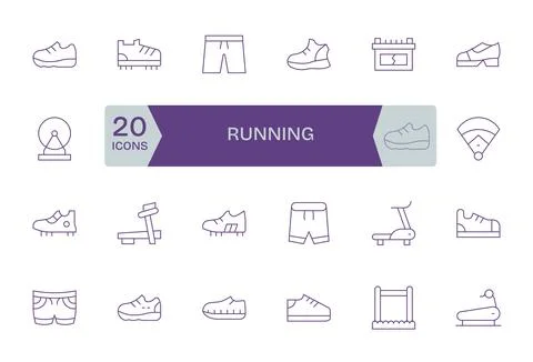 24 Editable Vector Icons themed around Running in 128x128 Thin Line format Illustrazione stock