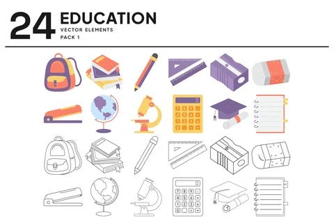 24 Education Vector Elements Stock Illustration