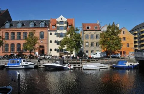  24 eptember 2023/People enjoye cafe life and boat in Chrisatianshavn cana... Stock Photos