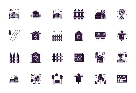 24 Filled Detail Enhanced Vector Icons tailored for Countryside 256x256 int.. Stock Illustration