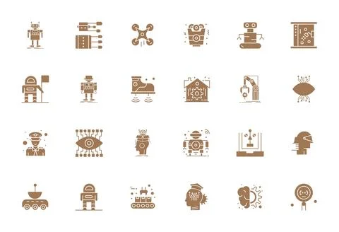 24 Filled Editable Designs for Robotics High Resolution Vector Icons Stock Illustration