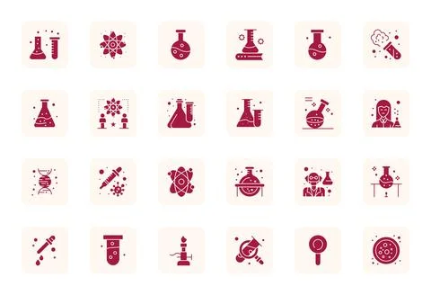 24 Filled Editable Vector Icons for Researcher Graphics Stock Illustration