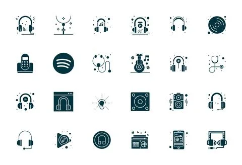 24 Filled Pixel Optimized High Resolution Vector Icons from Listen Suite Stockillustratie