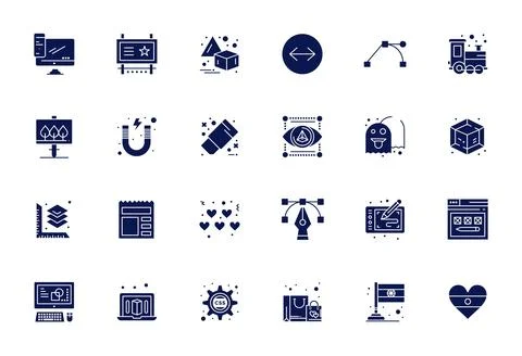 24 Filled Vector Icons from Graphics in High Resolution Grid Fitted Quality Stock Illustration