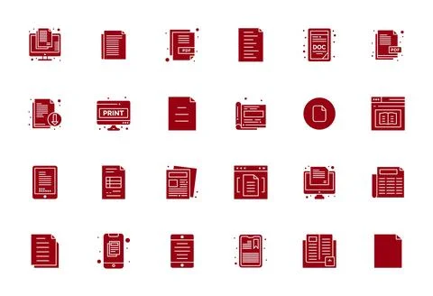 24 Filled Vector Icons for Pdf in crisp Retina Ready Grid Fitted resolution Stock Illustration