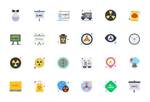 24 Flat PIXEL Perfect Vector Icons for Nuclear Graphics Stock Illustration